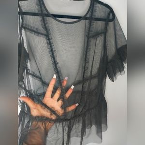 Mesh Ruffle black shirt